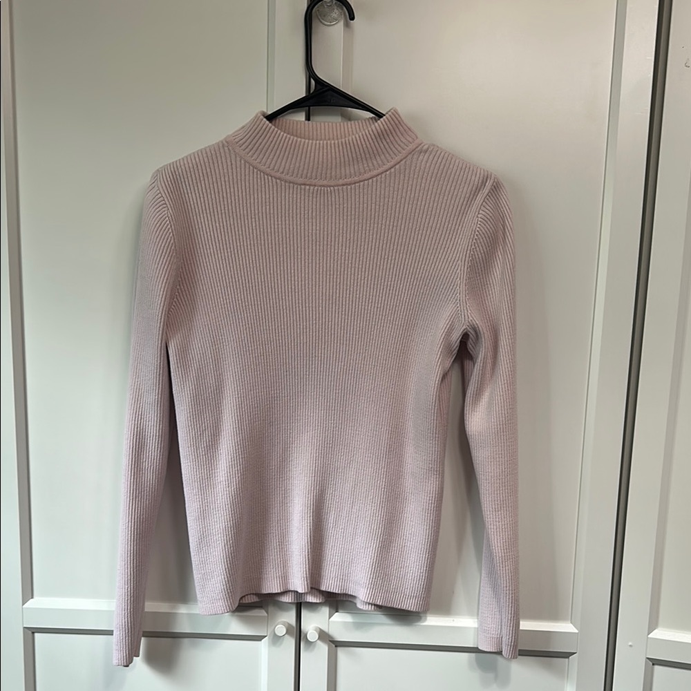 Light Pink Ribbed Turtleneck Sweater